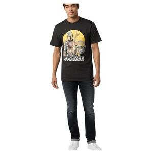 STAR WARS Mandalorian T-shirt Mens L Faded‎ Black Grogu Mando Collectible